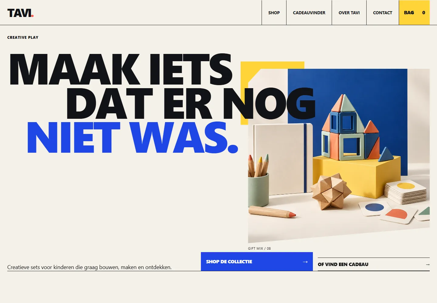 Desktoppreview van de grafische TAVI creative-play conceptshop